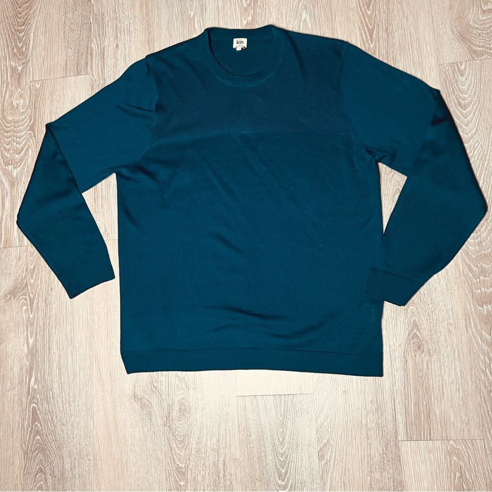 Kin by John Lewis Relaxed Fit Sweater Teal Ocean Blue Merino Wool Blend XL NEW